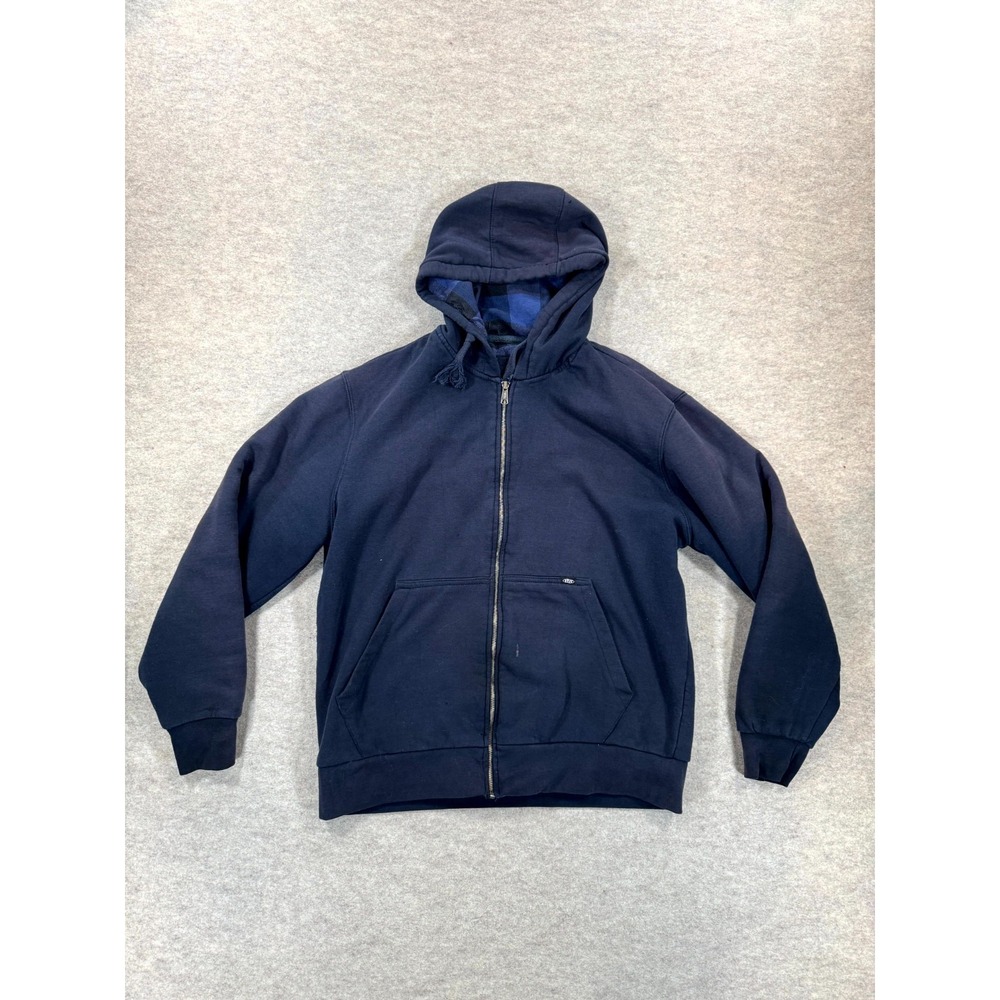 RW Rugged Wear Hoodie Mens Large Blue Flannel Lined Kangaroo Pockets Full Zip